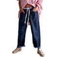 thumbnail image 2 of Elastic Middle Waist Women Casual Jeans Drawstring Denim Pants with Front Pocket, 2 of 6