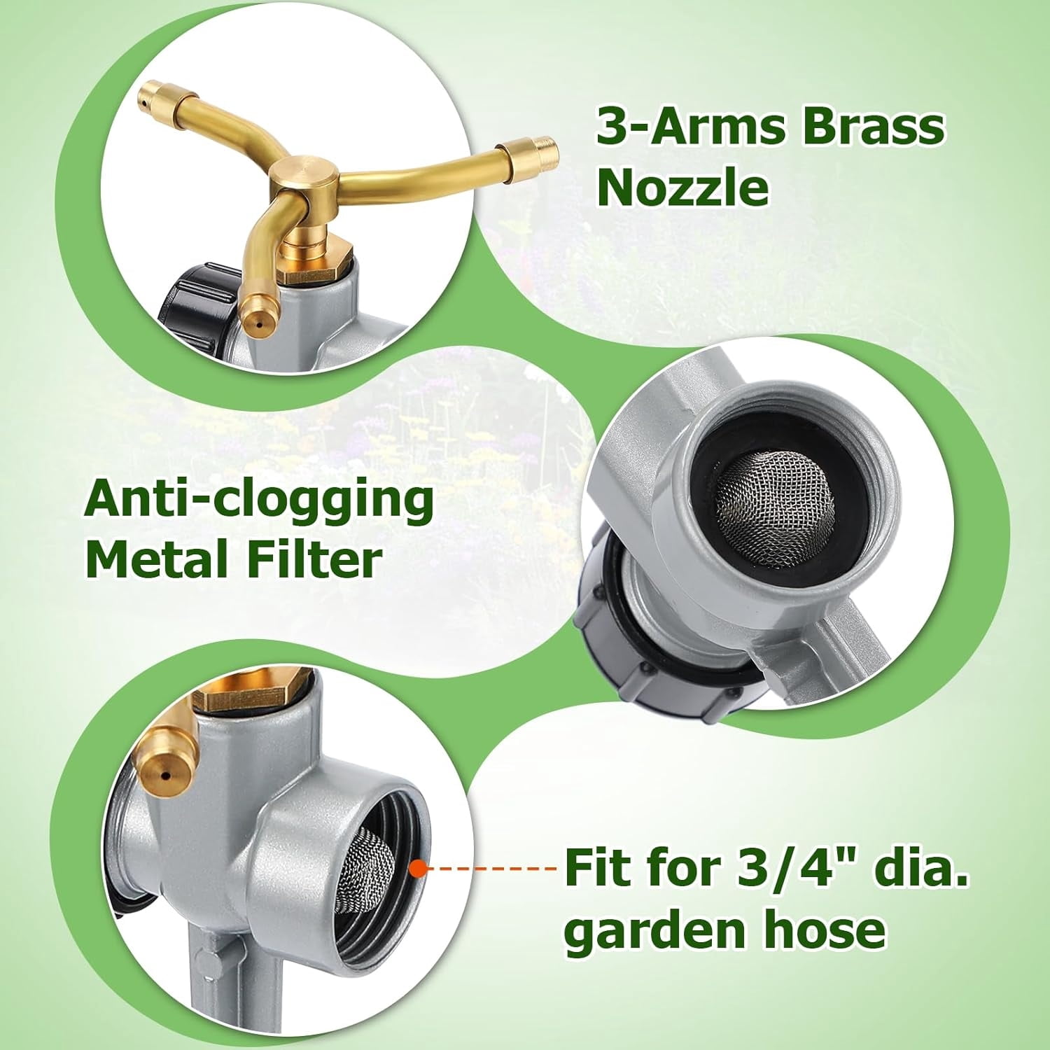 Topboutique 2 Pack Metal Lawn Sprinklers Water Sprinkler 3-Arm Water Sprinkler 360 Degree Rotating Lawn Sprinkler for Yard Automatic Rotary Sprayer Plant, Flower Bed and Patio
