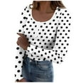 thumbnail image 4 of VEKDONE Ribbed Kint Shirts for Women Button Down Square Neck Long Sleeve Blouse Polka Dot Print Tunic Tops Casual Stretch Slim Fit Underwear Shirts Fall Fashion Clothes, 4 of 6
