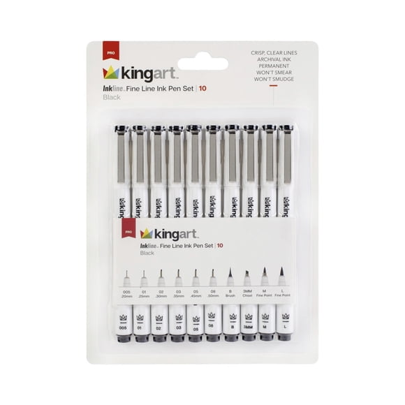 KINGART Stylos à encre noire Inkline™ Fine Line, 10 Pièces