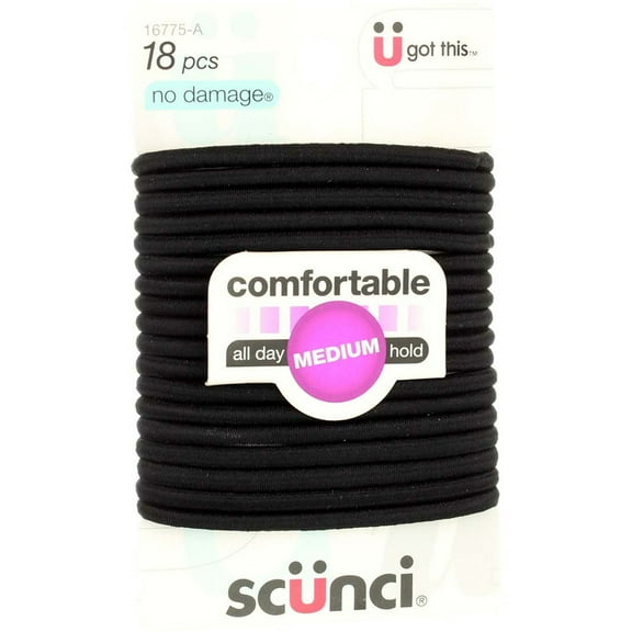 Scunci No Damage Hair Elastics, Large, Black 18 ea (Pack of 3)