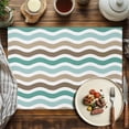 thumbnail image 2 of Placemats Set of 6, Teal Brown Stripe Waves Place Mats Lines Striped Tablemats Washable Placemat Table Decoration for Kitchen Table Dinner Party Home Decor Indoor Outdoor 13x19 Inch, 2 of 9