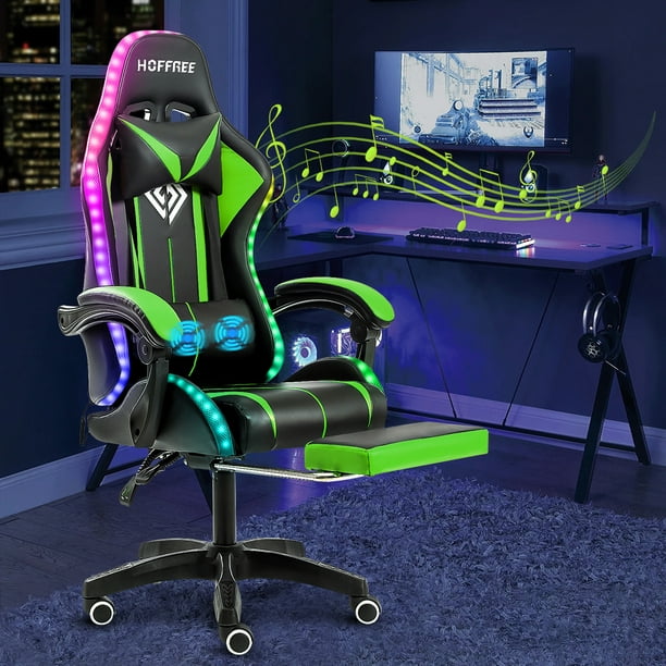 Hoffree RGB Gaming Chair with Bluetooth Speakers and LED Lights Ergonomic Massage Computer Chair with Footrest High Back Music Video Game Chair with Lumbar Support - Walmart.com