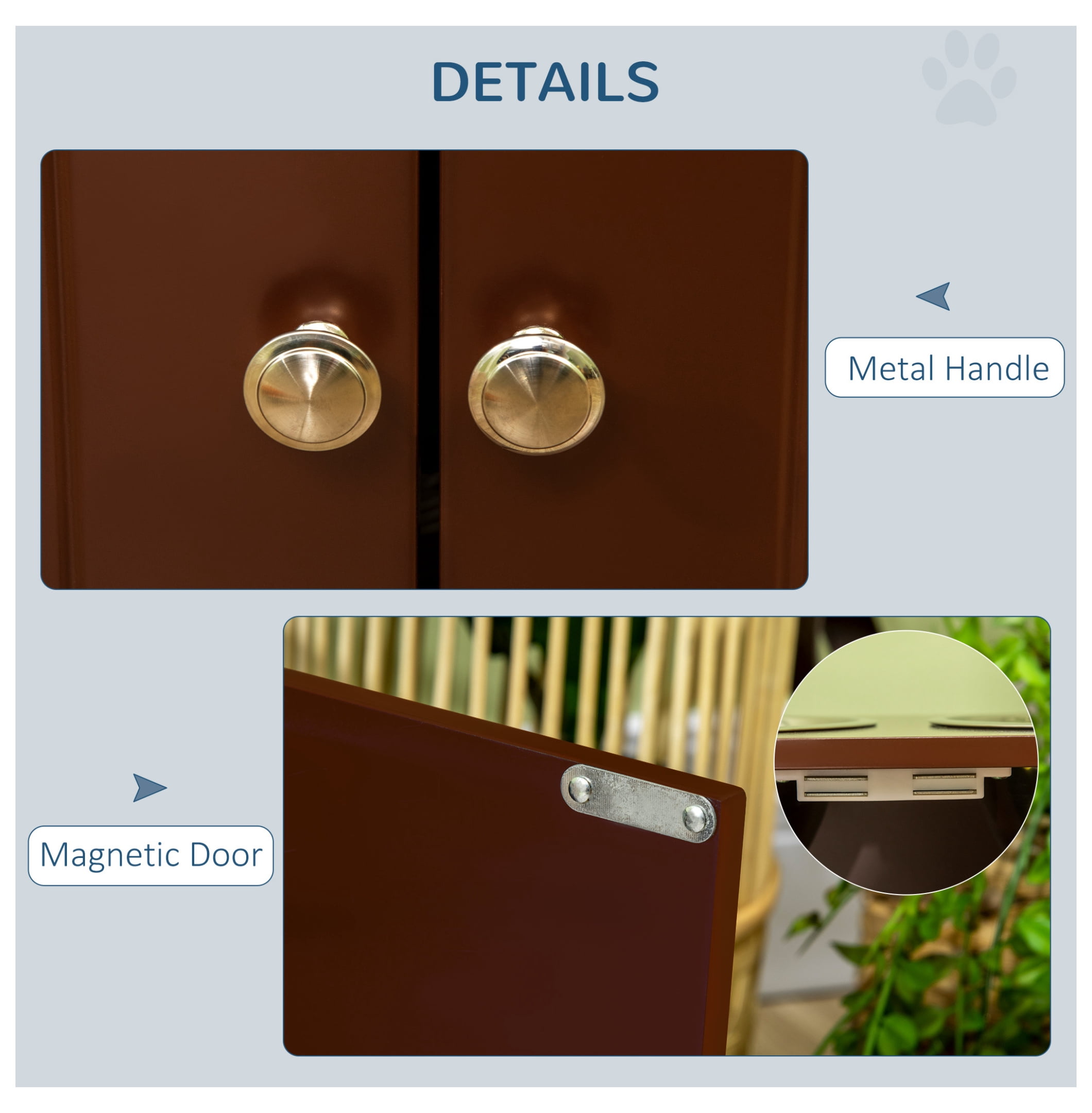 Raised Dog Bowls with Storage, Dog Bowl Stand with Cabinet, Stainless Steel Pet Feeder, Elevated Dog Food Bowl Station for Large Dogs, Brown