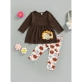 thumbnail image 2 of Seyurigaoka 2 Pcs Baby Girls Thanksgiving Outfits Round Neck Long Sleeve Dress Tops + Turkey Letter Print Long Pants Set for 1-6Y Toddler Kids, 2 of 9