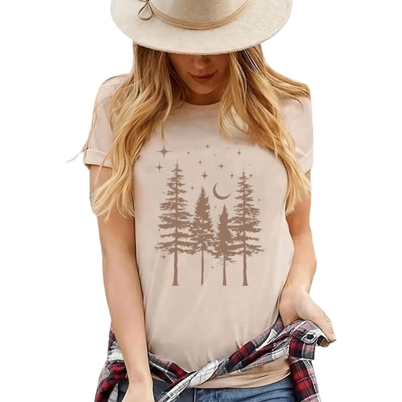 DHFJKG Short Sleeve T Shirt Women Graphic Tee Tree Printed Crew Neck Summer Casual Loose Fit Tshirts Soft Tops