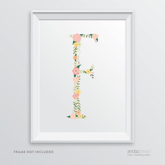F Monogram Wall Art Letters, Coral Floral Roses