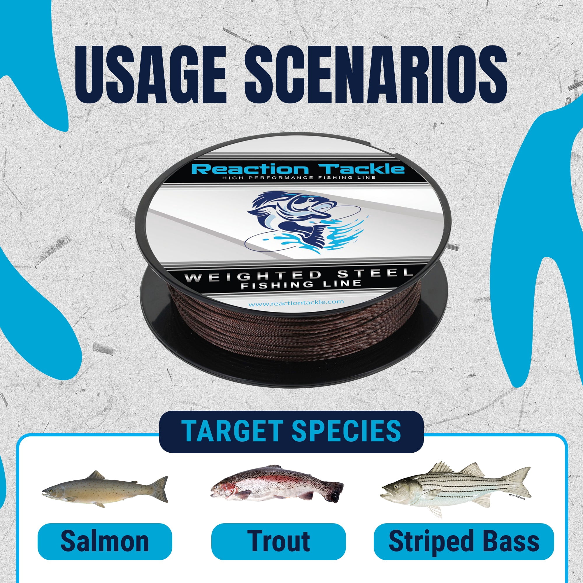 Reaction Tackle Weighted Stainless Steel Trolling Line 45LB- Premium Weighted Fishing Wire 45LB/ 600 foot