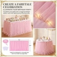 thumbnail image 2 of Artrylin 6ft Long Pink Tulle Table Skirt for Rectangle Round Tables 3-Layer Ruffle Desk Teacher Skirt for Princess Girls Birthday Party Cake Dessert Classroom Dorm Decor, 2 of 5