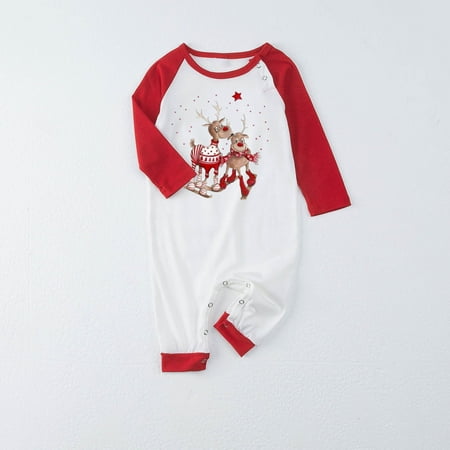

VONCOS Warm Parent-child Clothing Baby Models Fashionable Christmas Print Family European And American Pajamas Parent-child Suit Baby