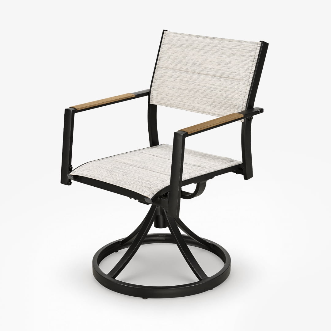 Outdoor Patio Dining Chairs Set of 2, 2-Piece Upgraded 3D double-layer textilene Swivel Patio Chairs, Teak