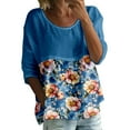 thumbnail image 2 of Womens Blouses Women's Floral Print T Shirt Half Sleeved Round Neck Shirt 3/4 Sleeved T Shirt Loose Large Size T Shirt Long Sleeve Shirts for Women, 2 of 3