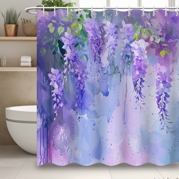 Modern Minimalist Style Shower Curtain, Wisteria Flower Waterproof Shower Curtain, Simple Bathroom Decor with 12 Hooks