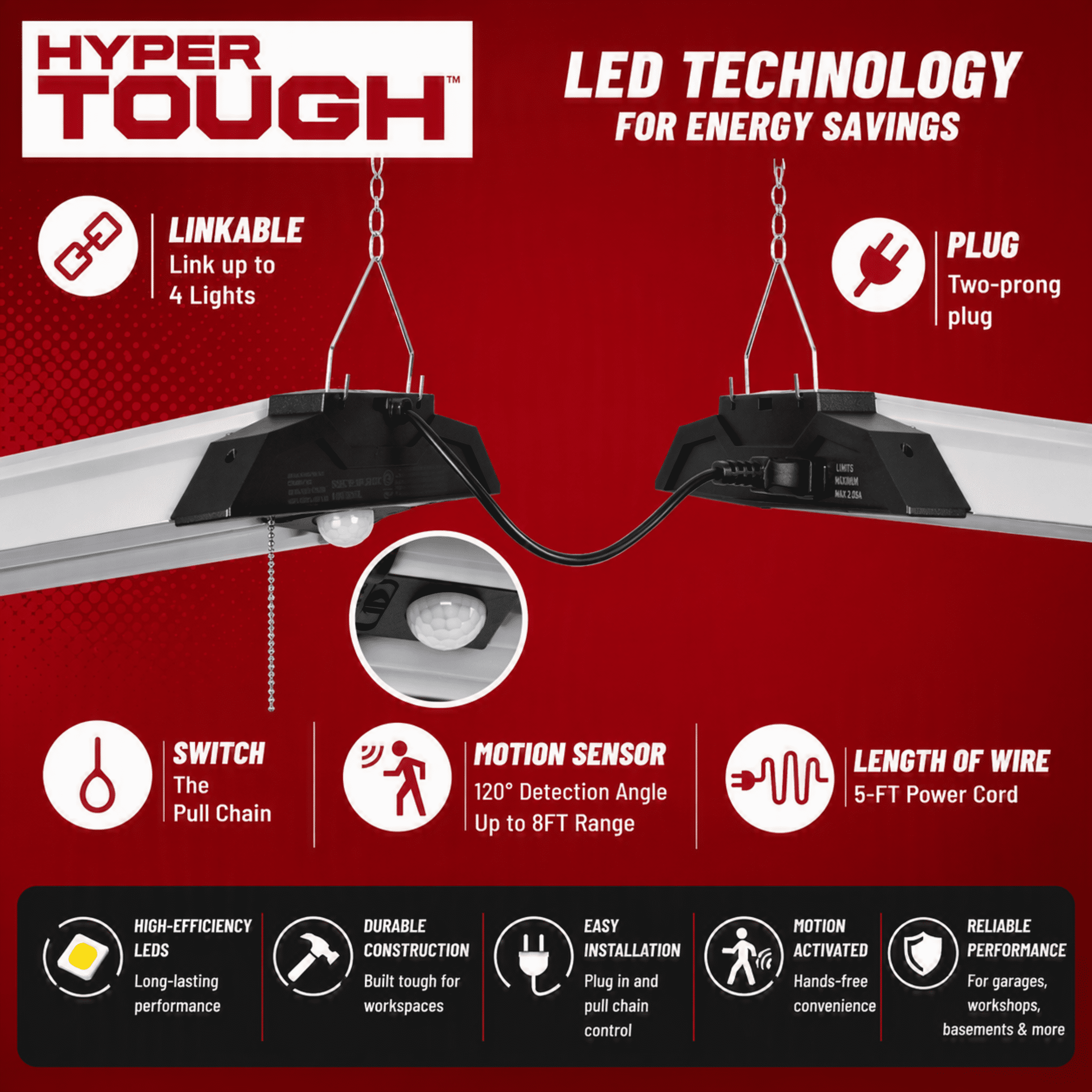 (2 pack) Hyper Tough 4-ft 10000 Lumen Plug-in 4-Tube Integrated LED Shop Light Fixture, Grey Finish (1 Pack)