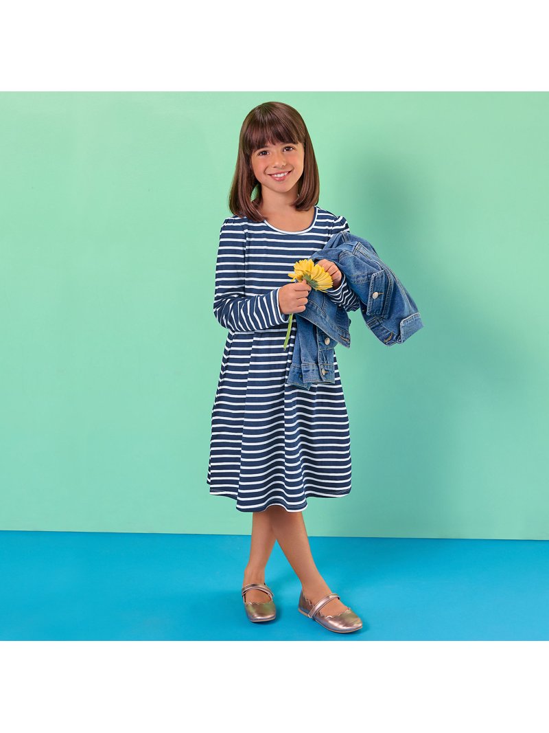 Lands' End Girls Long Sleeve Gathered Waist Jersey Dress - Walmart.com