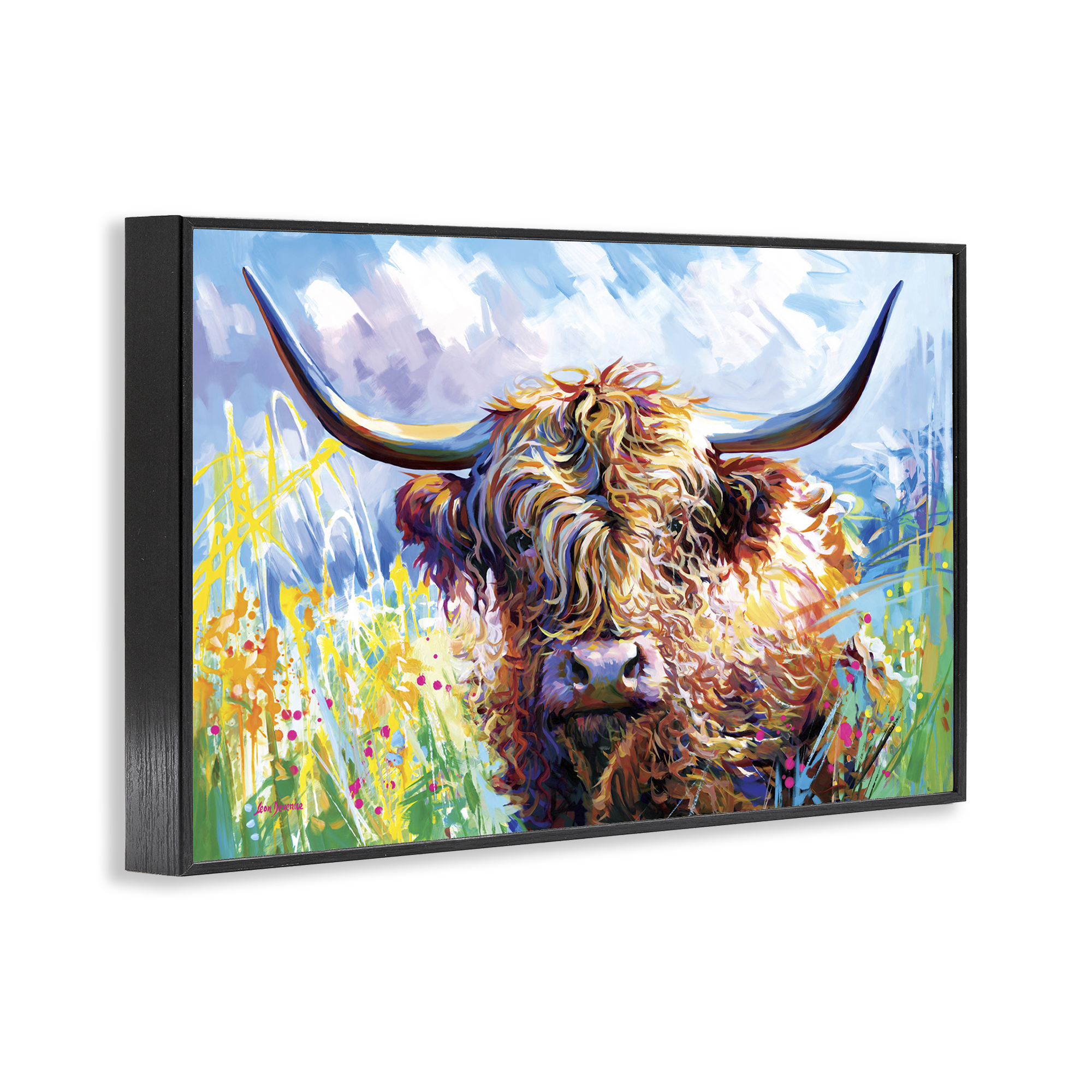 Stupell Industries Long Haired Highland Cattle Animals & Insects Painting Black Framed Art Print Wall Art, 18 x 12