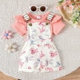 thumbnail image 2 of XZNPDUCQ Toddler Girls Summer Outfit Print Short Sleeve T-Shirt Top with Elastic Shorts Set Cute 2Pcs ClothesGirls Summer 2Pcs T Shorts Set Dailywear Pink，18-24 Months, 2 of 9