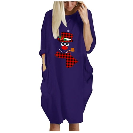 

Ziloco Womens Pocket Plus Size Loose Dress Ladies O-Neck Casual Long Tops T-Shirt Dress corset dresses Pueple 4XL