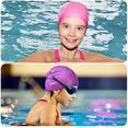 thumbnail image 3 of Rush 2 Pieces Kids Swim Caps for Long Hair Silicone Swimming Cap for Girls Boys Kids Teens with Long Curly Hair Braids Dreadlocks Large Waterproof Swim Hat, Purple S1182, 3 of 5