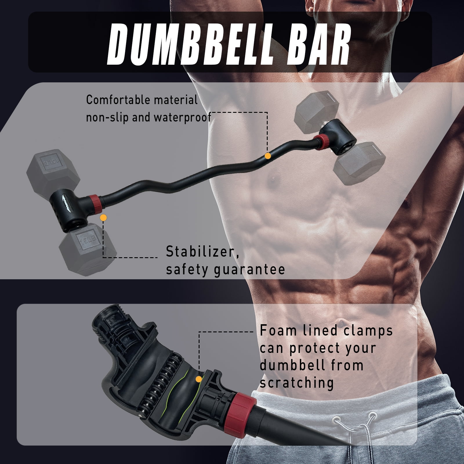 KORIKAHM Dumbbell Barbell Converter Bar, Adjustable Weight Capacitry Bar Convert to Dumbbell Set for Home Gym Strength Training