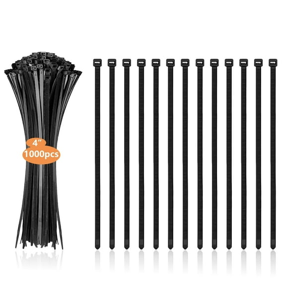 1000Pcs 4 Inch Cable Zip Ties Heavy Duty, Durable Self-Locking Wire Ties, 18lbs Tensile Strength for Home, Garden, Garage, Workshop, etc.(Black)