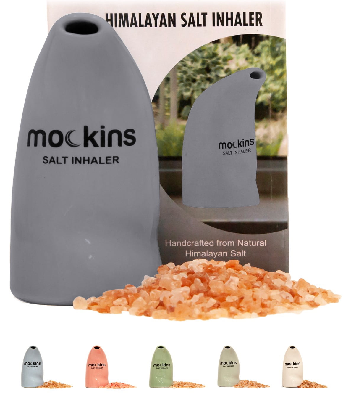 Mockins Ceramic Salt Inhaler with Pure Himalayan Pink Salt | Asthma and Allergy Relief | Gray