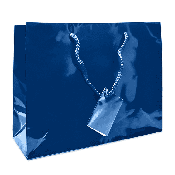 Novel Box 10 Pack Navy Glossy Laminated Gift Bags with Handle 9.5x4x7.5 Inches - Reusable Gift Bag