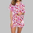 thumbnail image 2 of yoeyez Womens Pajama Silk Satin Pajamas Set Love Heart Printed Sleepwear 2 Piece Sets Button Down Short Sleeve Tops and Shorts Pjs Set Loungewear Hot Pink S, 2 of 6