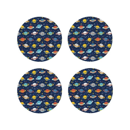 

Matuu Planets And Stars for Cup Coasters Set of 4 Leather Coasters Desk Coasters for Office Measures 4” x 4”-Round Shape