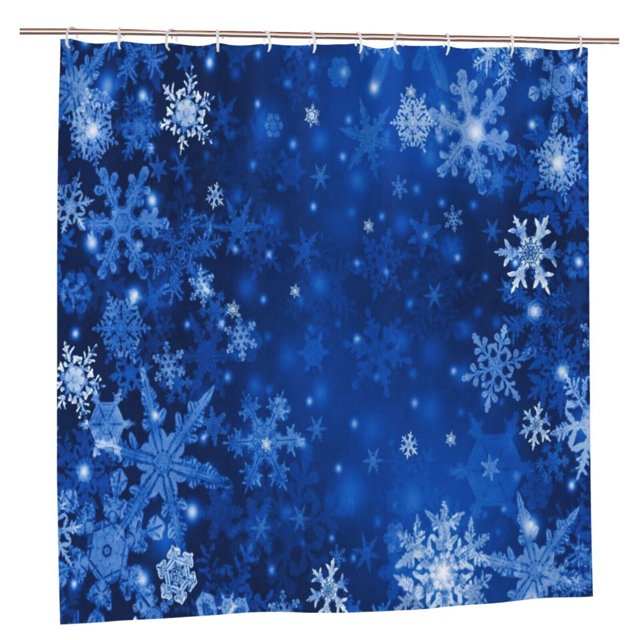 JOOCAR Snowflake Shower Curtains Blue Winter Holiday Twinkle Snow Xmas Bathroom Curtain Merry