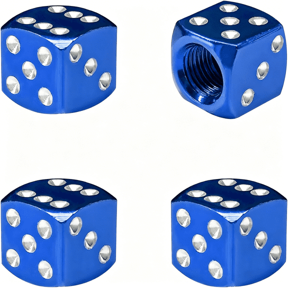 RIONIMA 4PCS Dice Style Tire Valve Stem Caps,Aluminum Dice Automotive Tire Air Valve Stem Covers,Airtight Tyre Dust Caps for Auto Bike SUV Trucks Motorcycles,Car Accessories (Blue)