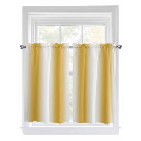 Yellow Ombre Kitchen Curtains 54 Inch Length Farmhouse Modern Abstract Art Rod Pocket Light Filtering Window Curtains Living Room Bedroom Curtain Drapes Cafe Curtain Window Treatment 52 x54 x2