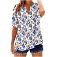 thumbnail image 2 of Xdegoge Vintage Cotton Linen Tunic Tops for Women Notch V Neck Short Sleeve Button Up Blouses Striped Print Relaxed Fit High Low Hem Shirts Casual Daily Wear Lightweight Flowy Tees, 2 of 5