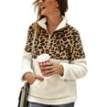 thumbnail image 1 of Suéter de mujer de manga larga con media cremallera y cálido y difuso estampado de leopardo con retales de lana XBTCLXEBCO Blanco, Chico, 1 of 6