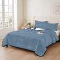 thumbnail image 2 of Quilts Queen Size Bedding Set, Vintage Hazy Blue Lightweight Quilted Comforter, Modern Farmhouse Textured Rustic Soft Reversible Bedspread Coverlet with Pillow Covers for All Season, 90" x 96", 2 of 9