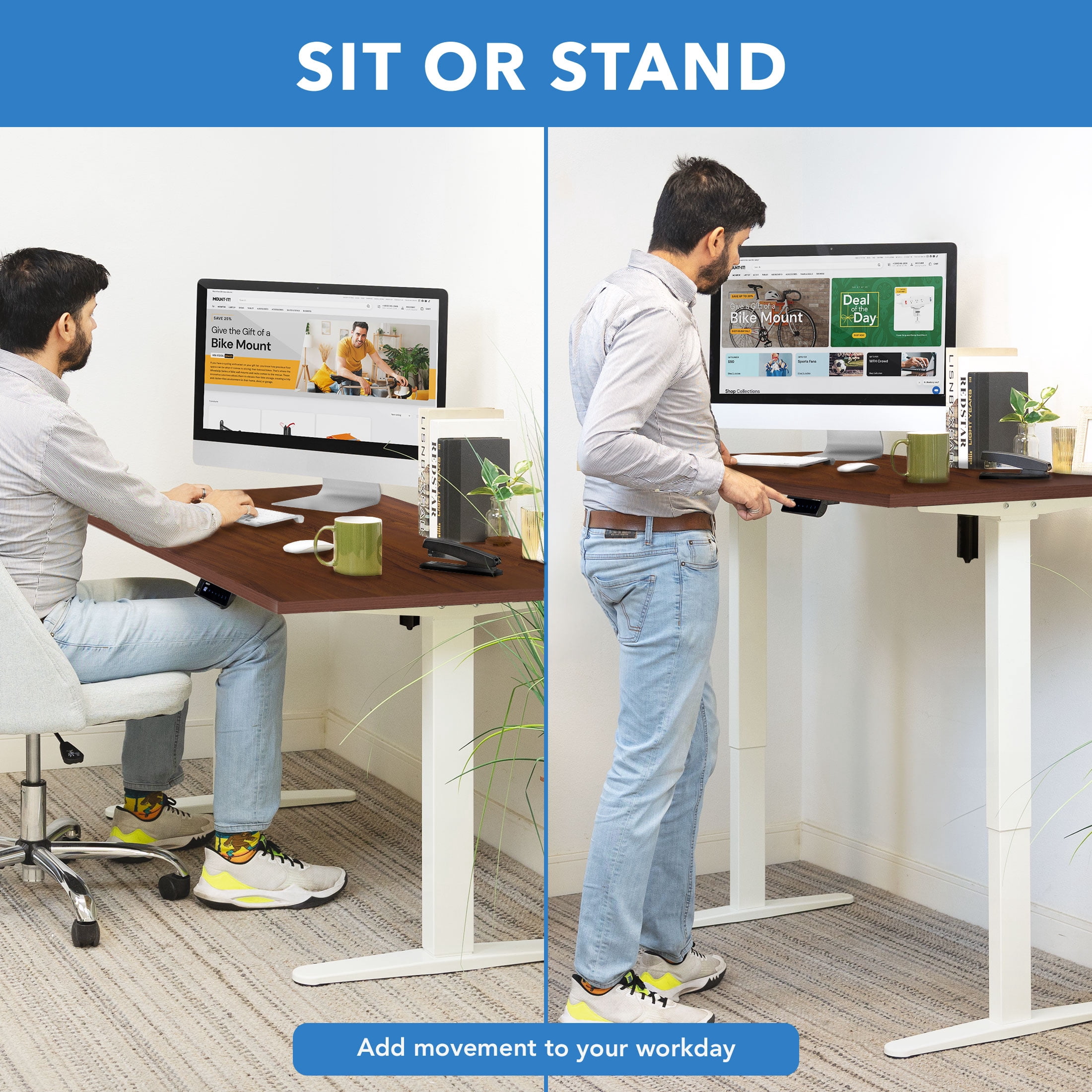 Mount-It! Electric Standing Desk White Frame with Extra-Wide 55" Desktop,  Ergonomic