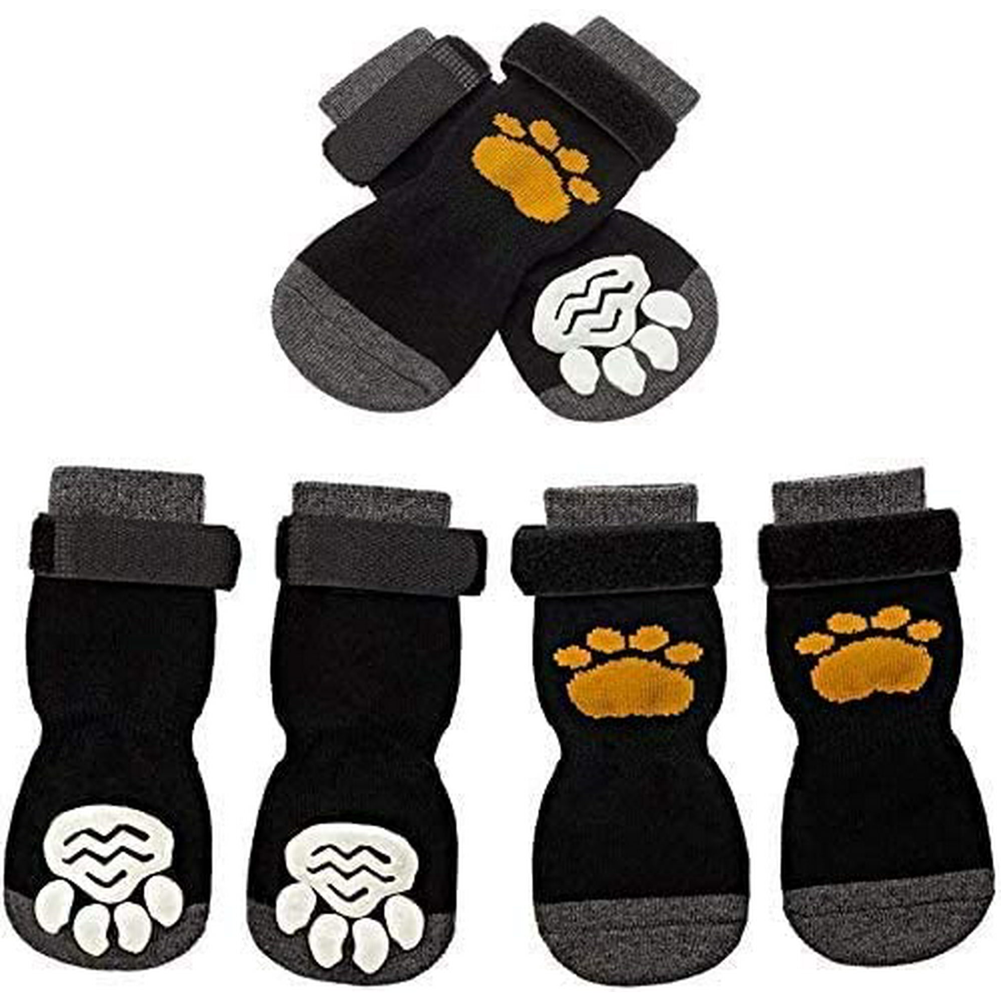 IGUOHAO 3 Pairs Anti Slip Dog Socks Adjustable Pet Non Slip Paw Protection with Golden Paw Pattern for Puppy Doggy Indoor Traction Control Wear on Floor Walmart