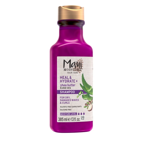 Maui Moisture Heal & Hydrate Shea Butter Shampoo to Deeply Moisturize Tight Curly Hair, 13 fl oz