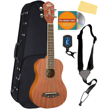 Oscar Schmidt OU2T Tenor Ukulele - Satin Bundle with Hard Case, Tuner, Strap, Strings, Austin Bazaar Instructional DVD, and Polishing Cloth