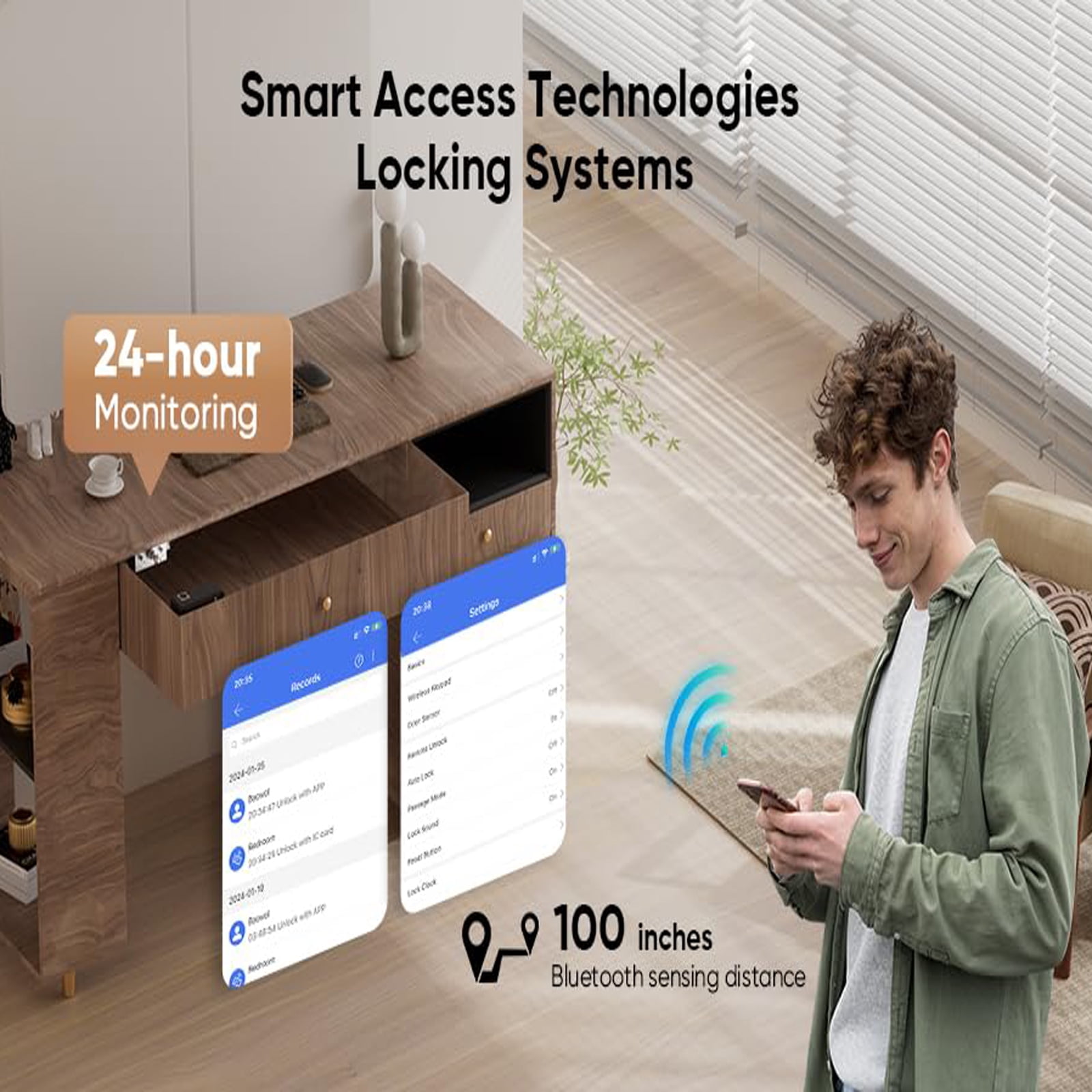 Smart Bluetooth Cabinet Locks Hidden,Safety RFID Kid Keyless Proofing Drawer Locks for Adults Cupboard File Cabinets,TTlock APP Works with Alexa & Google Home,Support NFC,Card Unlocking