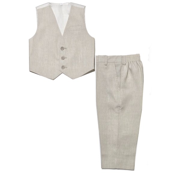 Boys 2-Piece Formal Vest & Suit Pants Outfit Set, Sizes: 2T to 16 (Linen Beige)