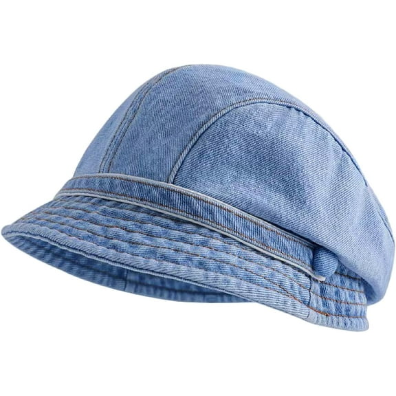 Denim Beret Hat Newsboy Cap Retro Bucket Hat with Adjustable Strap for Women