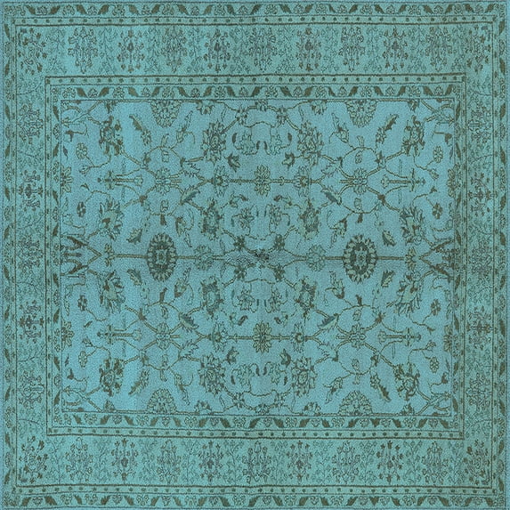 Ahgly Company Indoor Square Oriental Light Blue Traditional Area Rugs, 5' Square