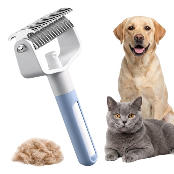 Pet Pro Grooming Tool, 2-in-1 Double Sided Dog & Cat Deshedding Brush, Stainless Steel Undercoat Rake and Dematting Comb for Long Hair, Thick Fur, Easy-Grip Pet Grooming Supplies (Blue)