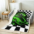 thumbnail image 2 of Green Sports Car Throw for Boys, Kids Teens Extreme Sports Fleece Blanket Black and White Grids Print Bedroom Living Room Decor Fuzzy 60"X80", 2 of 5