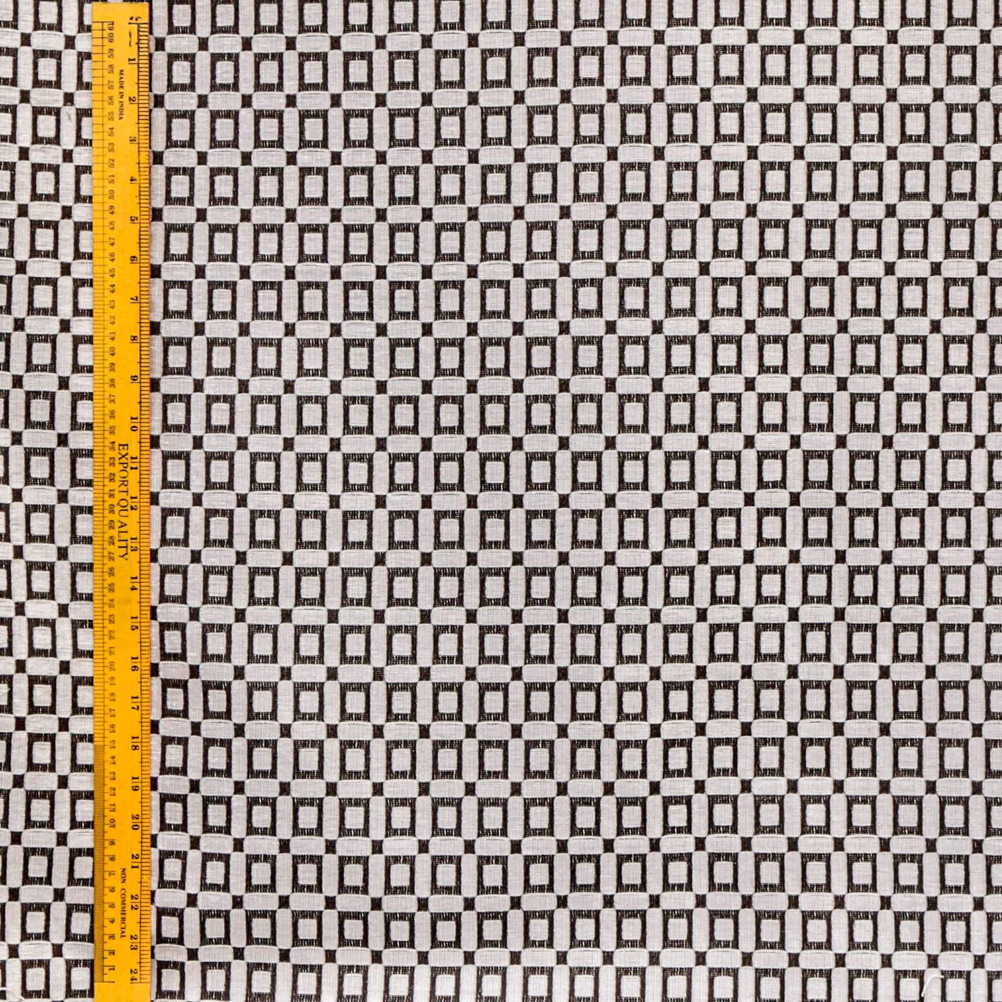 Fabric Mart Direct Cream Jacquard Velvet Fabric By The Yard, 54 inches or 137 cm width, 11 Continuous Yards Cream Jacquard Fabric, Brown Blocks Geometric, Upholstery Drapery Curtain Wholesale Fabric