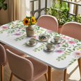 thumbnail image 3 of Pink Green Spring Table Cloths for 5 Foot Rectangle Tables, Floral Eucalyptus Leaves Watercolor Plant Patio Waterproof Elastic Fitted Tablecloths, Washable Rectangular Table Cover for Camping, 3 of 8