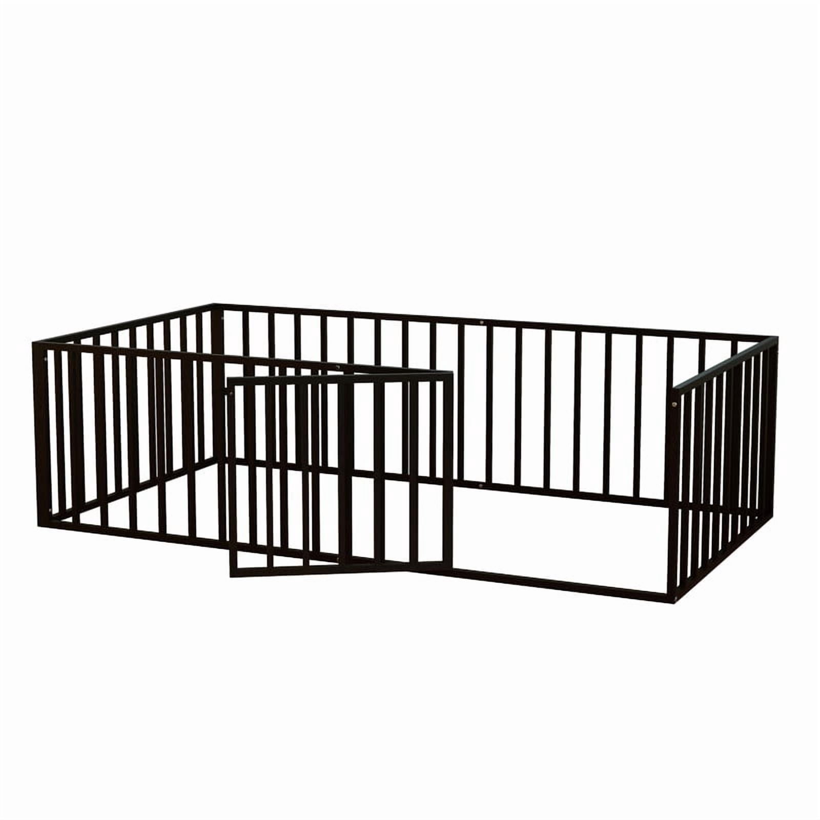 avobird Twin Size Montessori Floor Bed for Kids with Fence & Door, Heavy-Duty Metal Frame, Low-Profile Guardrails, Safe Play-Sleep Zone, No Box Spring Needed, Black