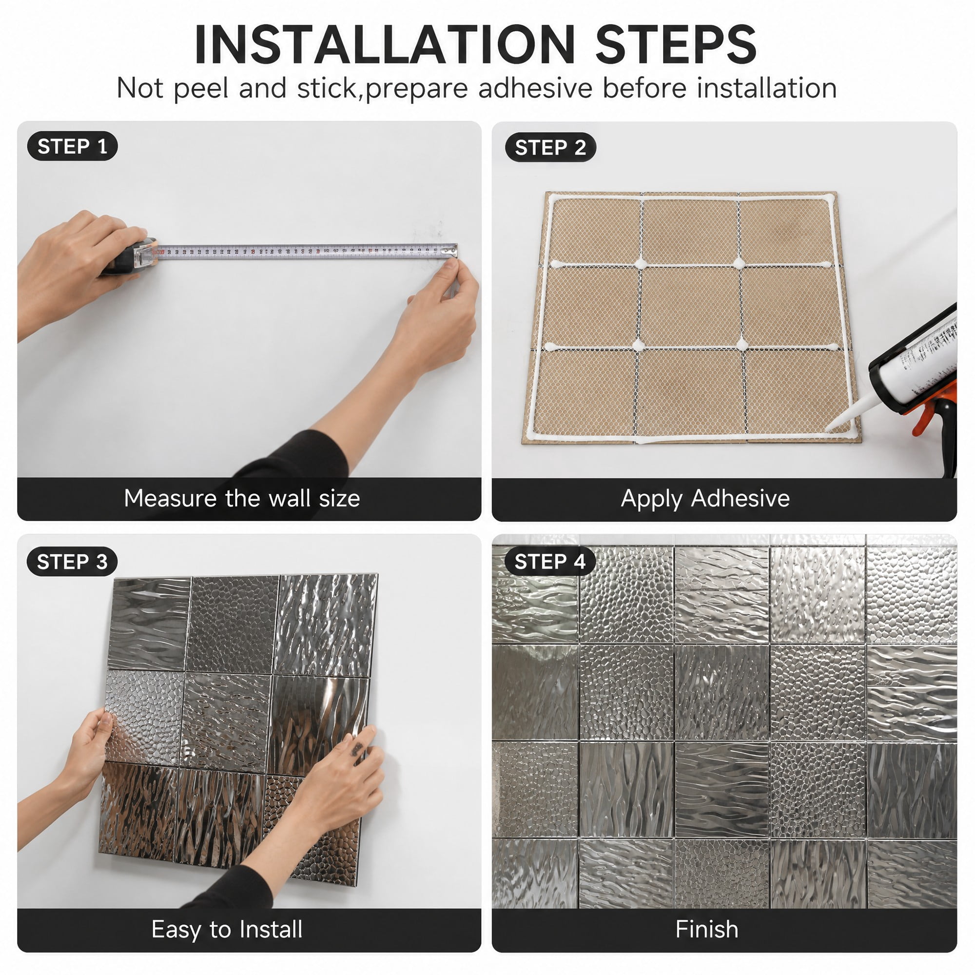 Easy4Home 5Pcs 12"x12" Metal Wall Panels Morden Mosaic Tiles for Interior Wall Decor, Silver