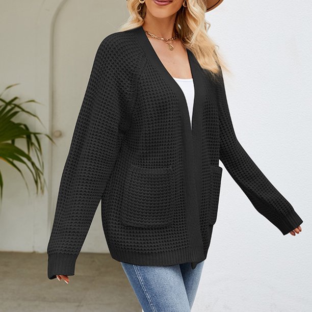 Suéter Mujeres elegantes abrigos suaves de punto suave casual otoño invierno prendas de vestir exteriores (negro M) Cgtredaw Negro T M para Mujer